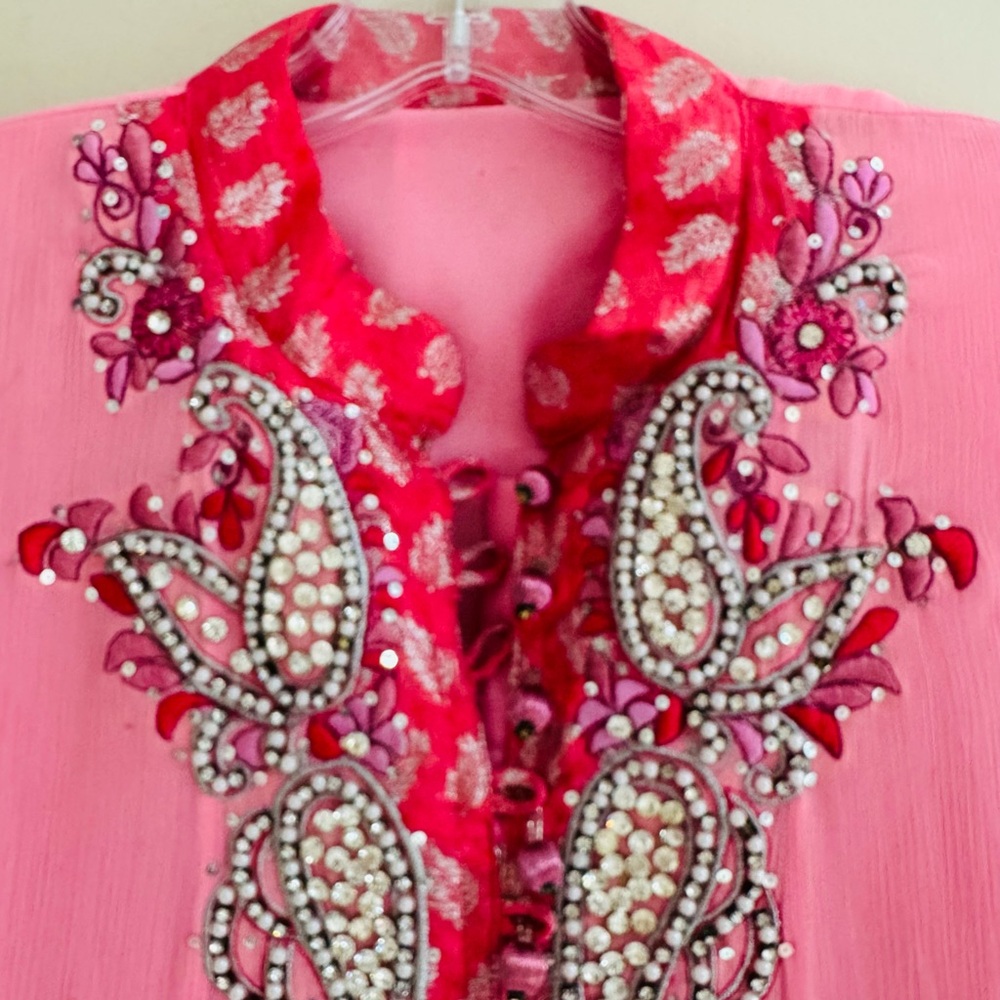 Pink and Red Embellished Long Sleeve Dress - Picture 3 of 13